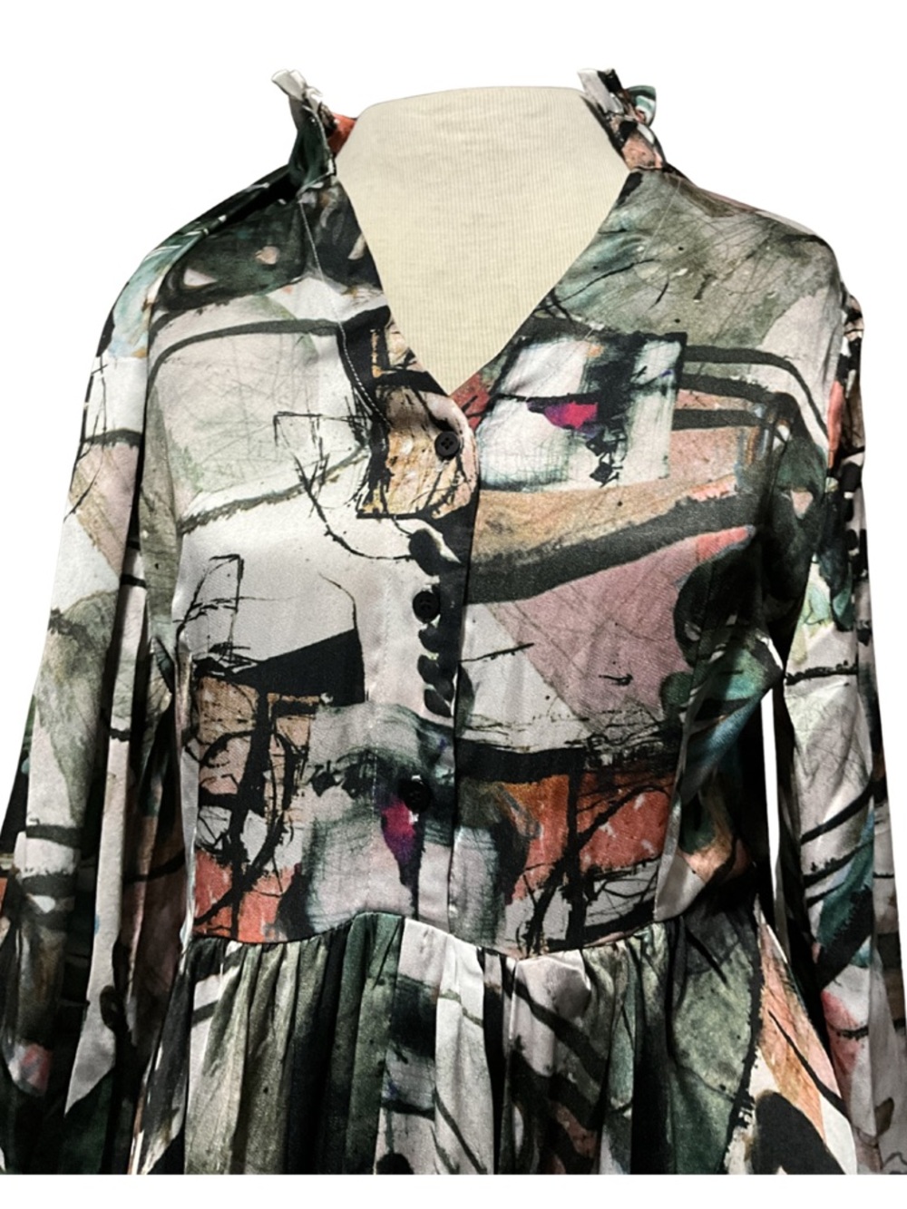 Abstract Watercolor Maxi Dress wearable art Boho Wedding Guest NWT Small resort - Picture 5 of 11